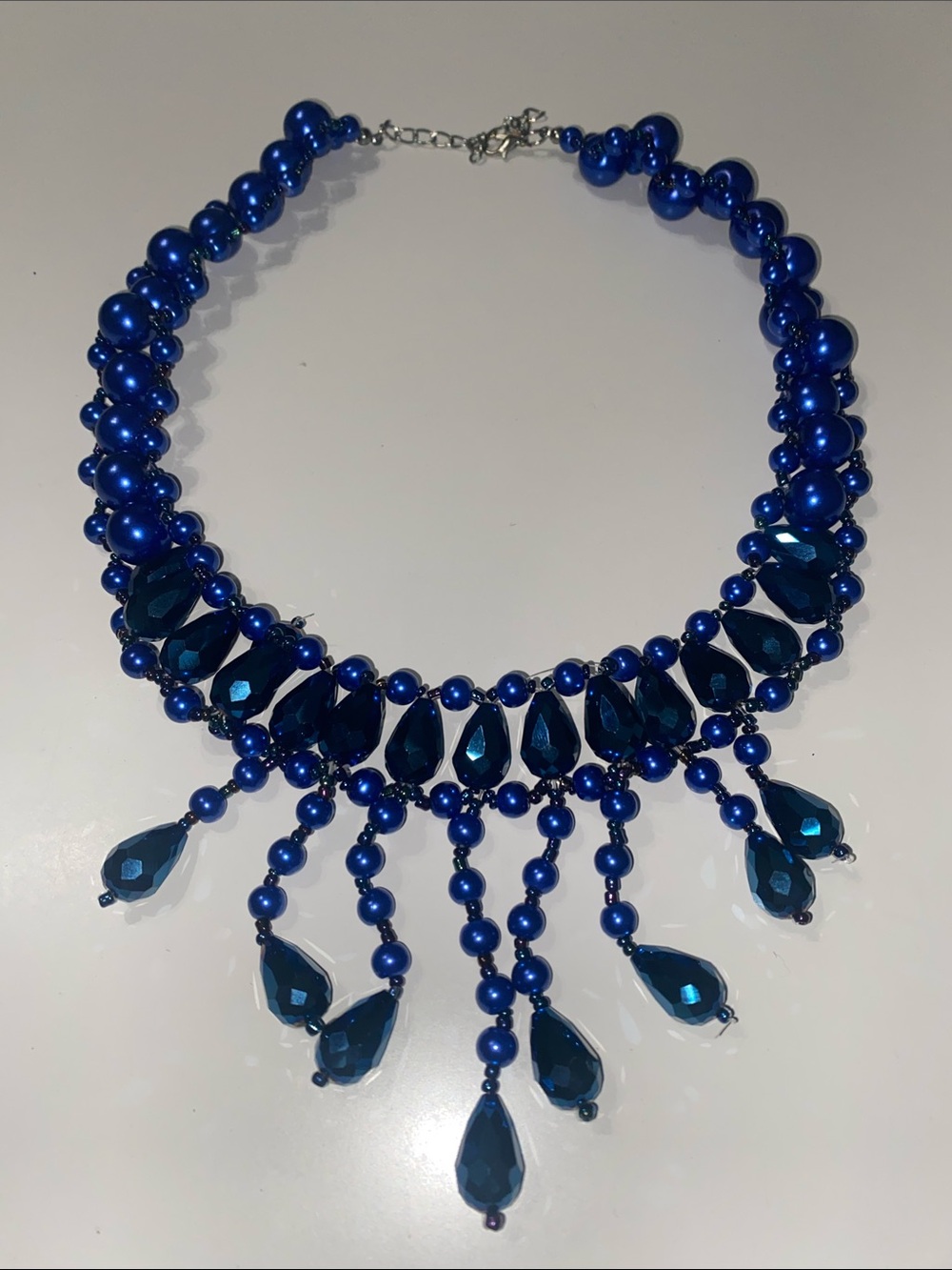 Blue Teardrop Statement Necklace Chunky Dramatic Party